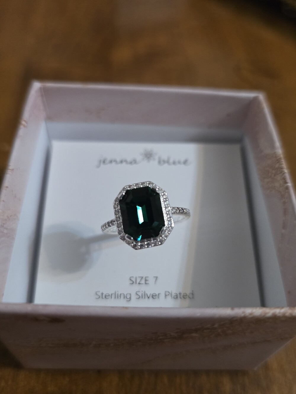Sterling Silver-Plated Ring with Deep Green Crystal